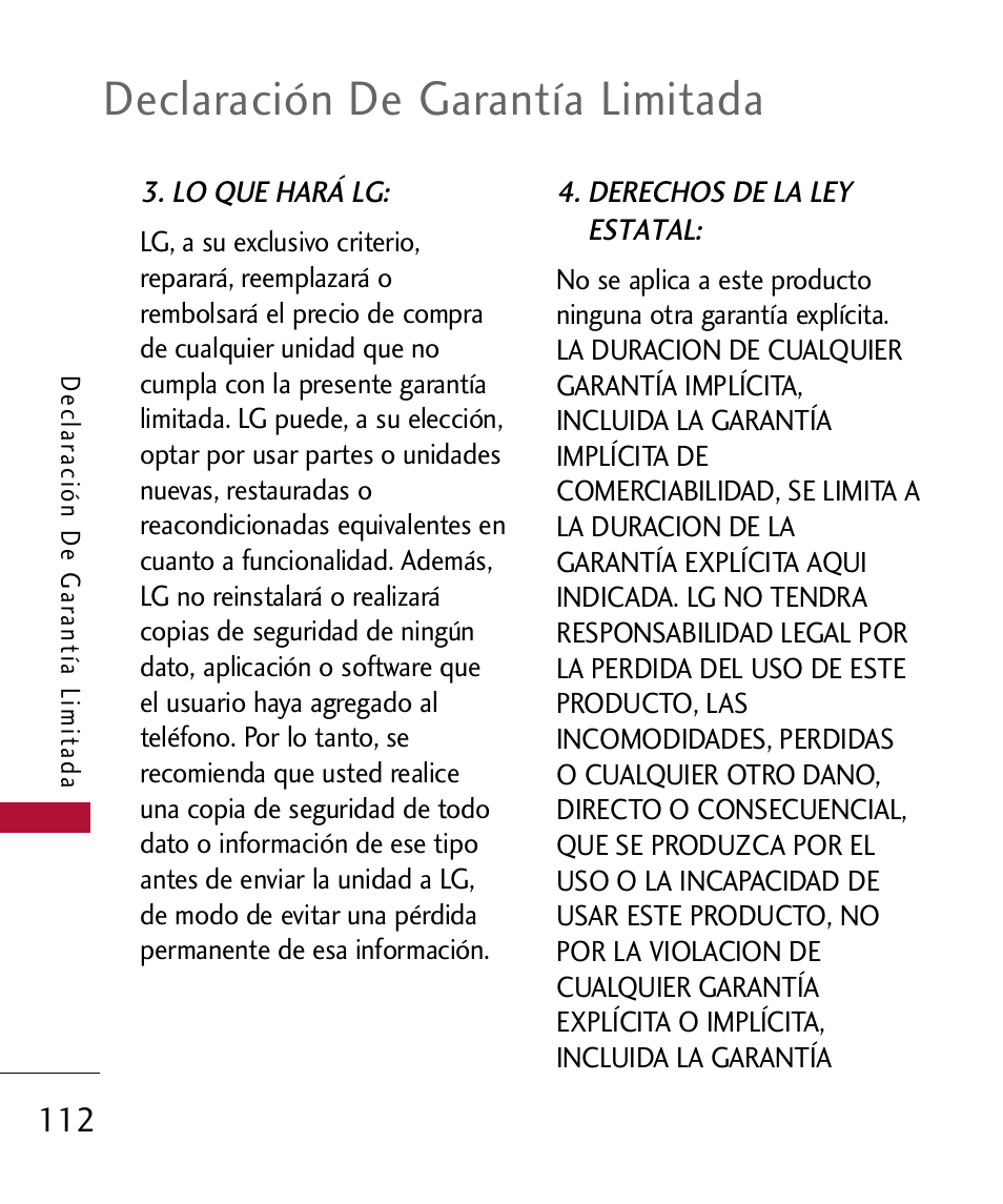 Declaración de garantía limitada | LG 300 User Manual | Page 222 / 226