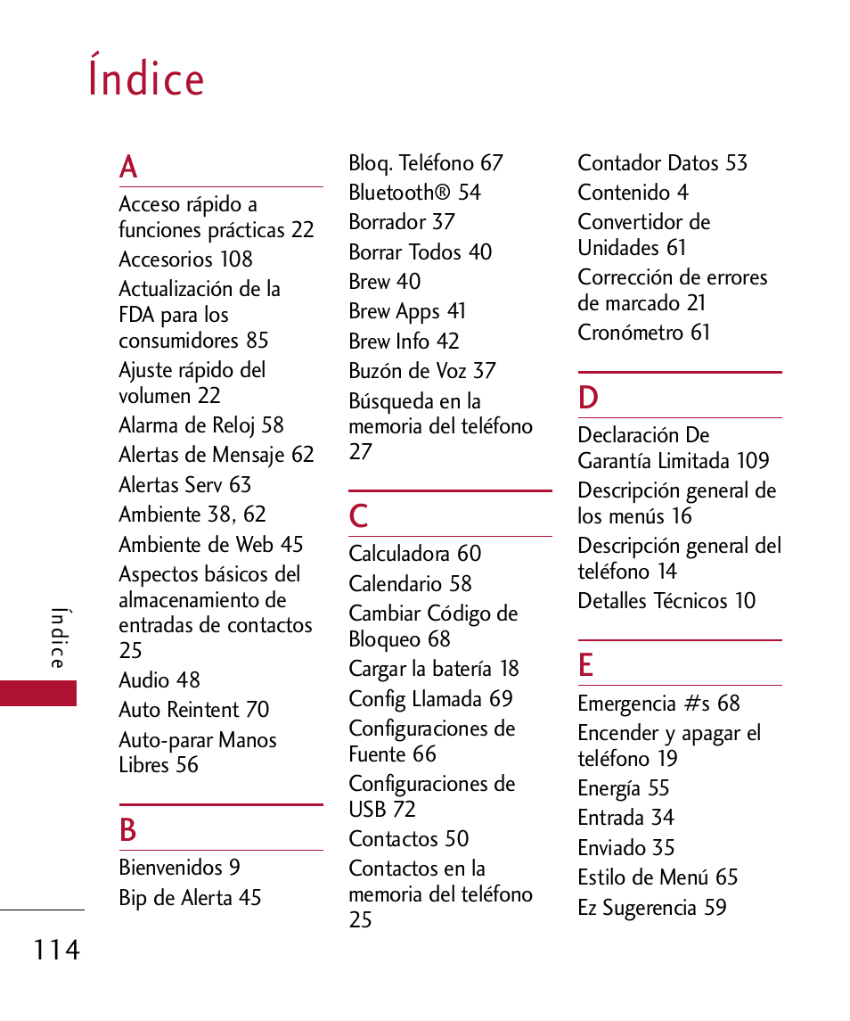 Dice, Índice | LG 300 User Manual | Page 224 / 226