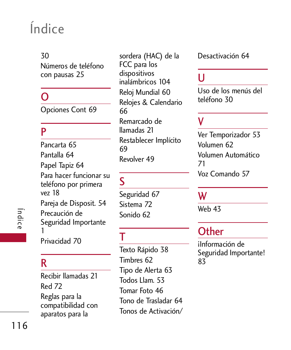 Índice, Other | LG 300 User Manual | Page 226 / 226
