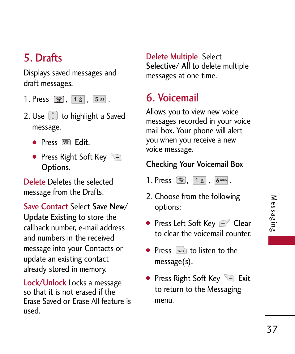 Voicemail, Drafts | LG 300 User Manual | Page 39 / 226