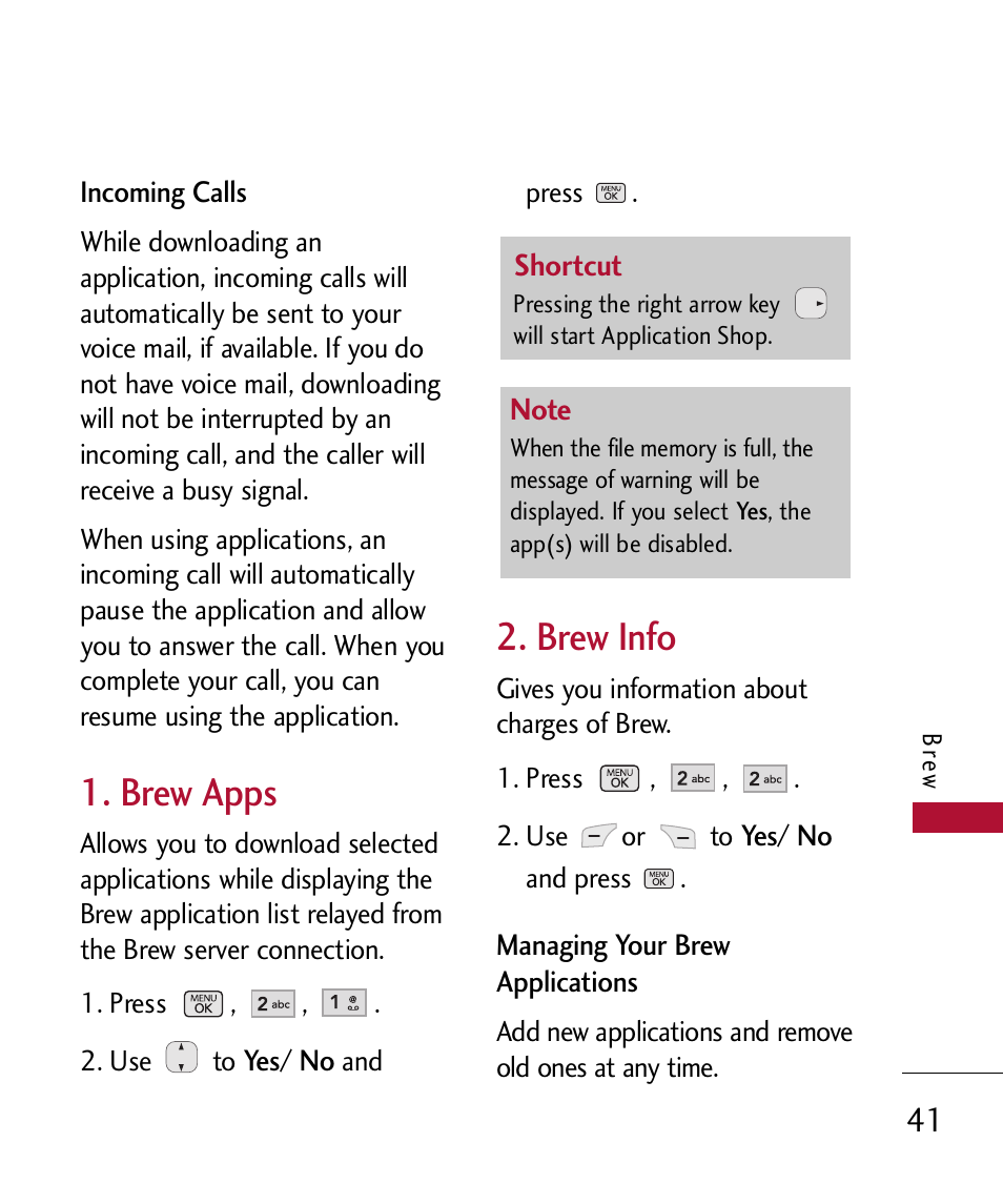 Brew apps, Brew info | LG 300 User Manual | Page 43 / 226