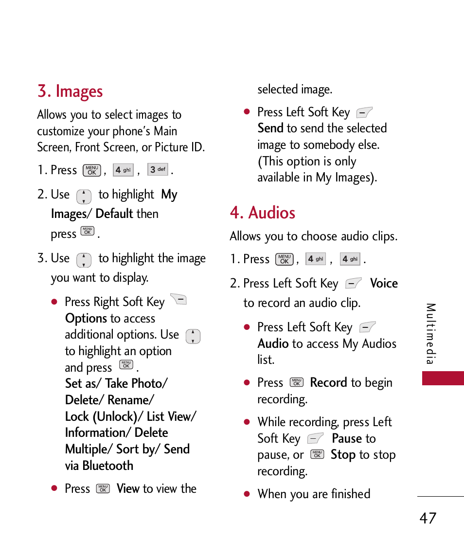 Images, Audios | LG 300 User Manual | Page 49 / 226