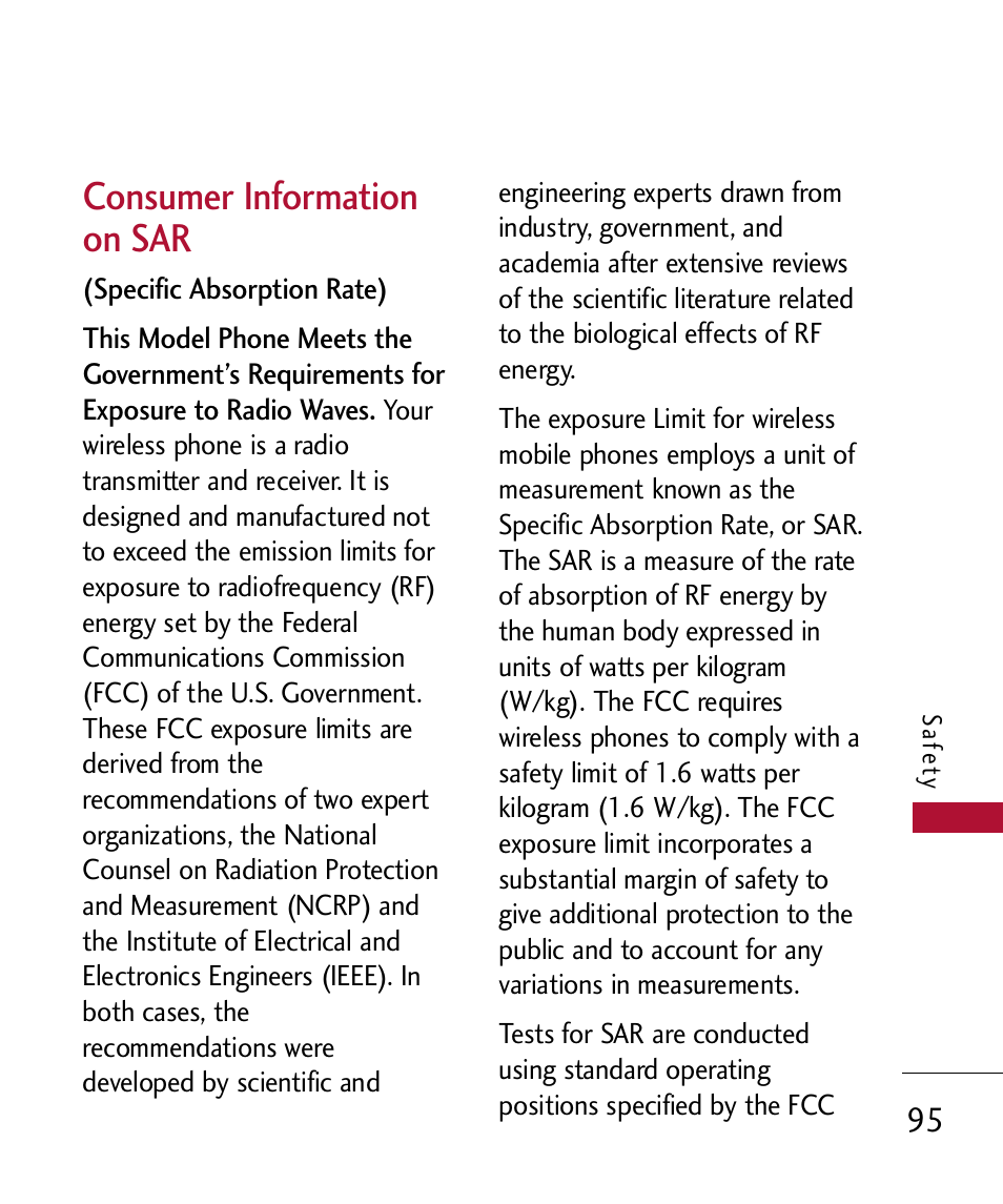 Consumer information on sar | LG 300 User Manual | Page 97 / 226