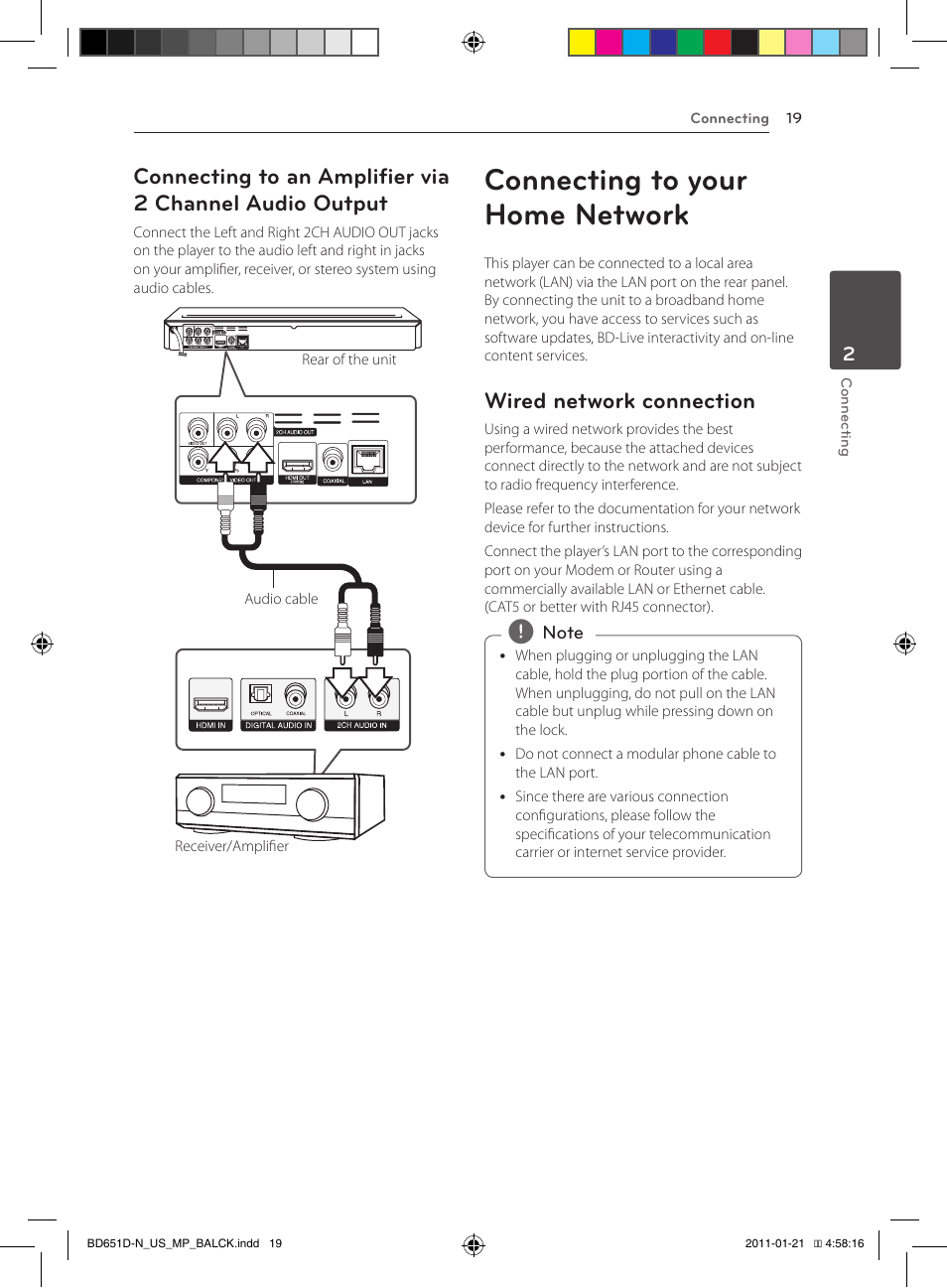 Connecting to your home network, Wired network connection | LG NETWORK BLU-RAY DISC BD640 User Manual | Page 19 / 60