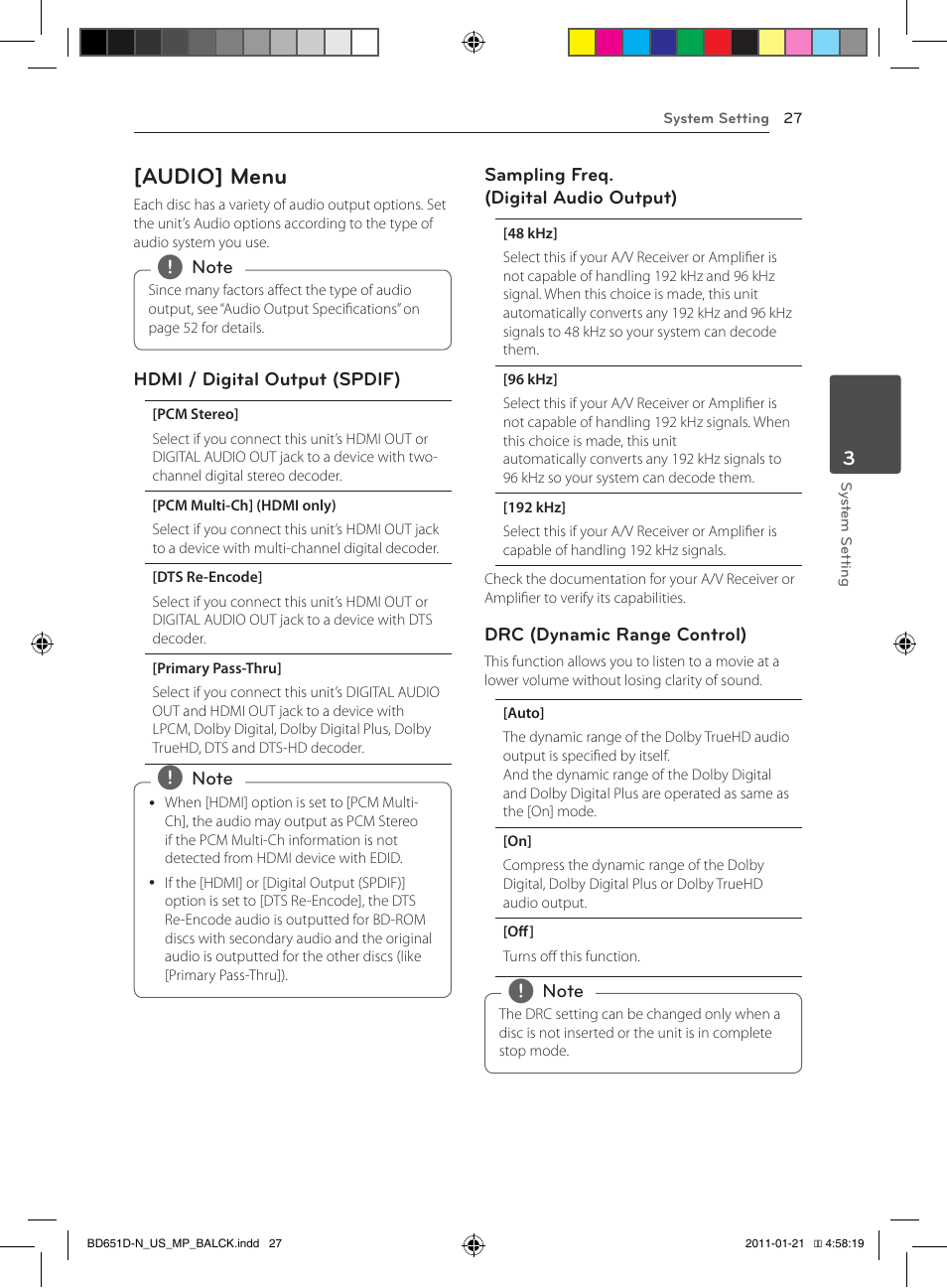 Audio] menu | LG NETWORK BLU-RAY DISC BD640 User Manual | Page 27 / 60