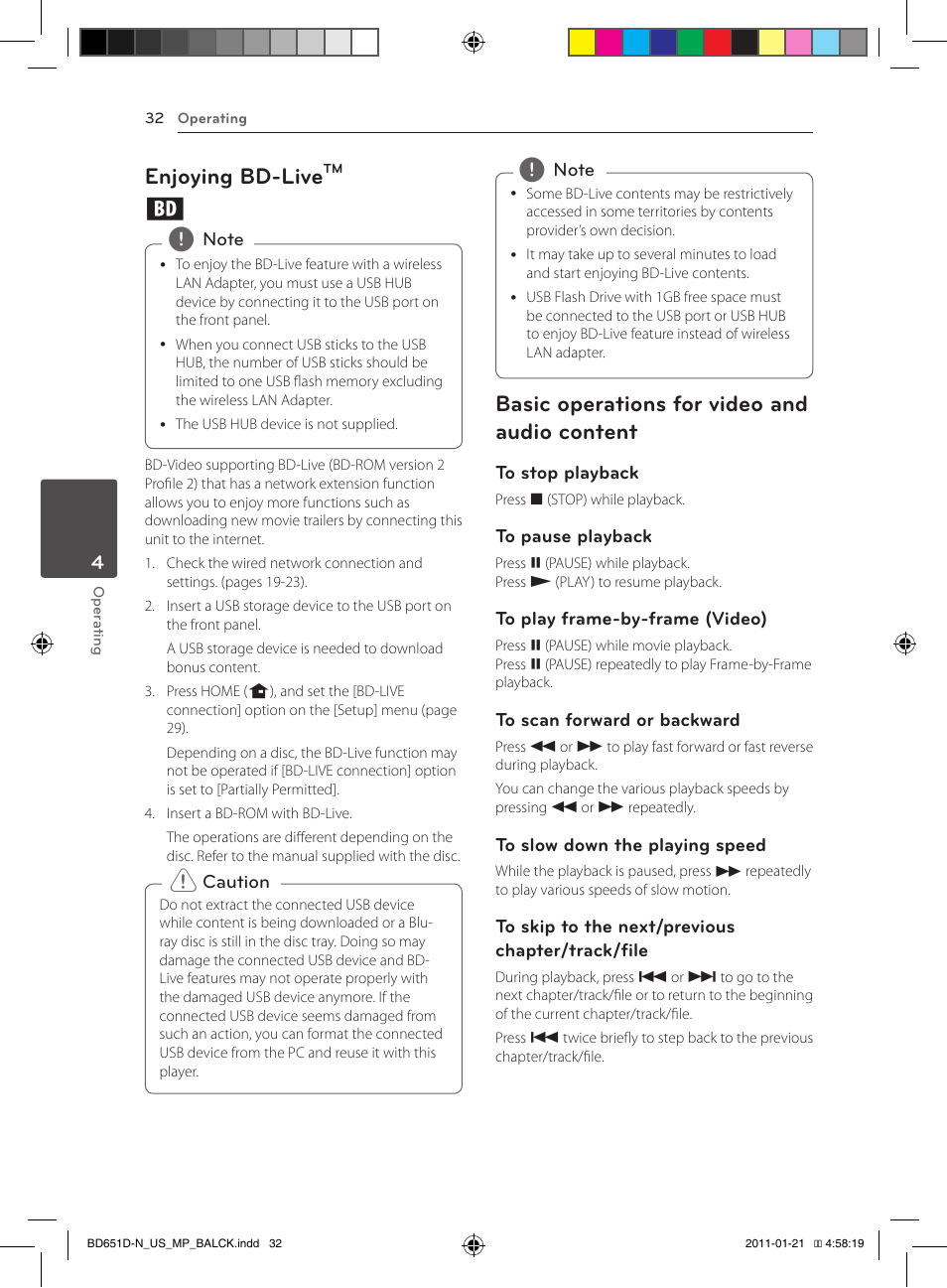 Enjoying bd-live, Basic operations for video and audio content | LG NETWORK BLU-RAY DISC BD640 User Manual | Page 32 / 60