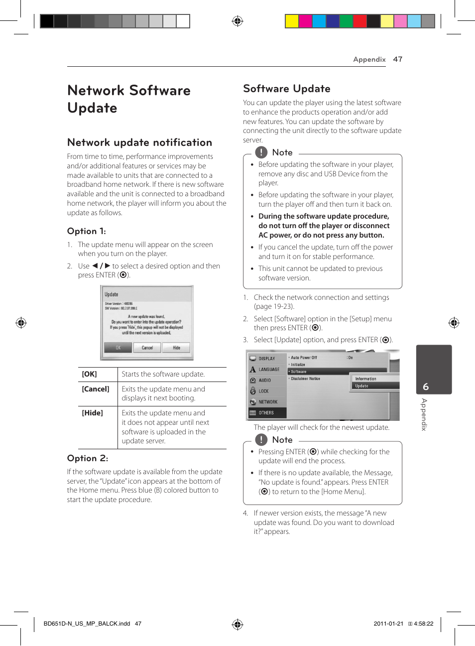Network software update, Network update notification, Software update | LG NETWORK BLU-RAY DISC BD640 User Manual | Page 47 / 60