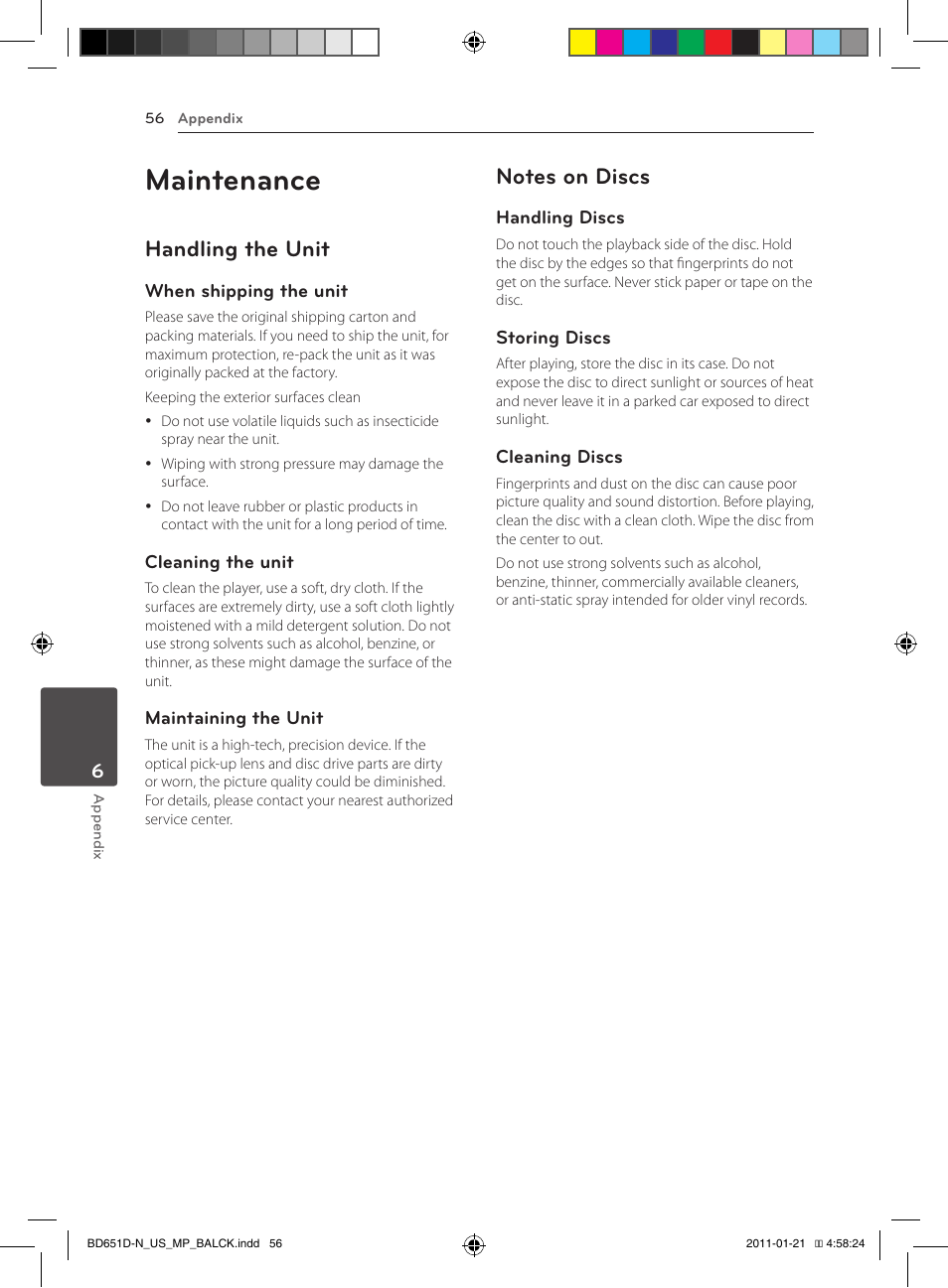 Maintenance, Handling the unit | LG NETWORK BLU-RAY DISC BD640 User Manual | Page 56 / 60
