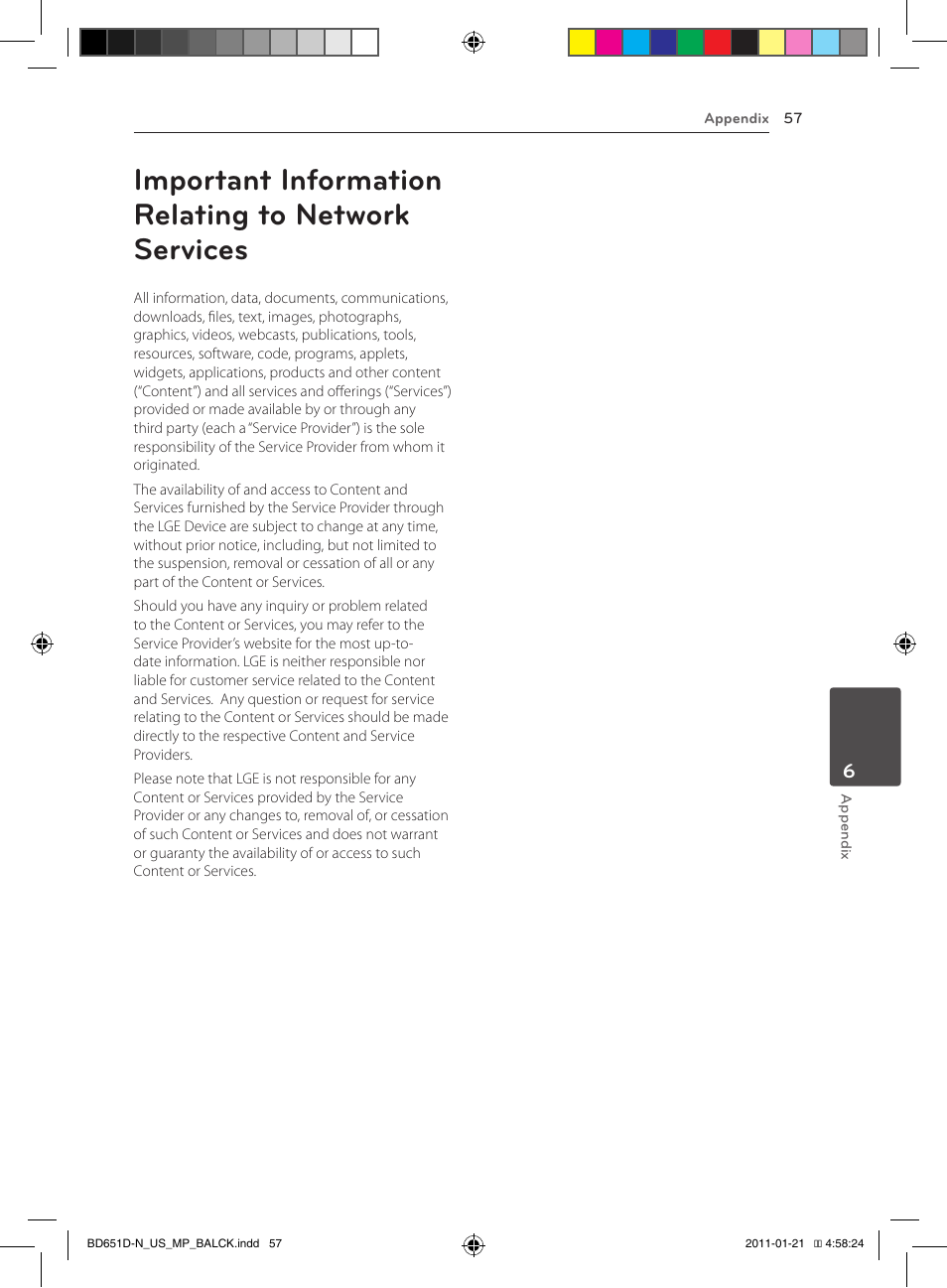 Important information relating to network services | LG NETWORK BLU-RAY DISC BD640 User Manual | Page 57 / 60