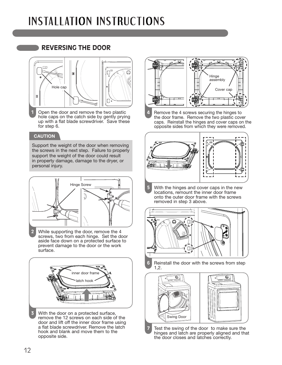 12 reversing the door | LG Dryer MFL62512805 User Manual | Page 12 / 41