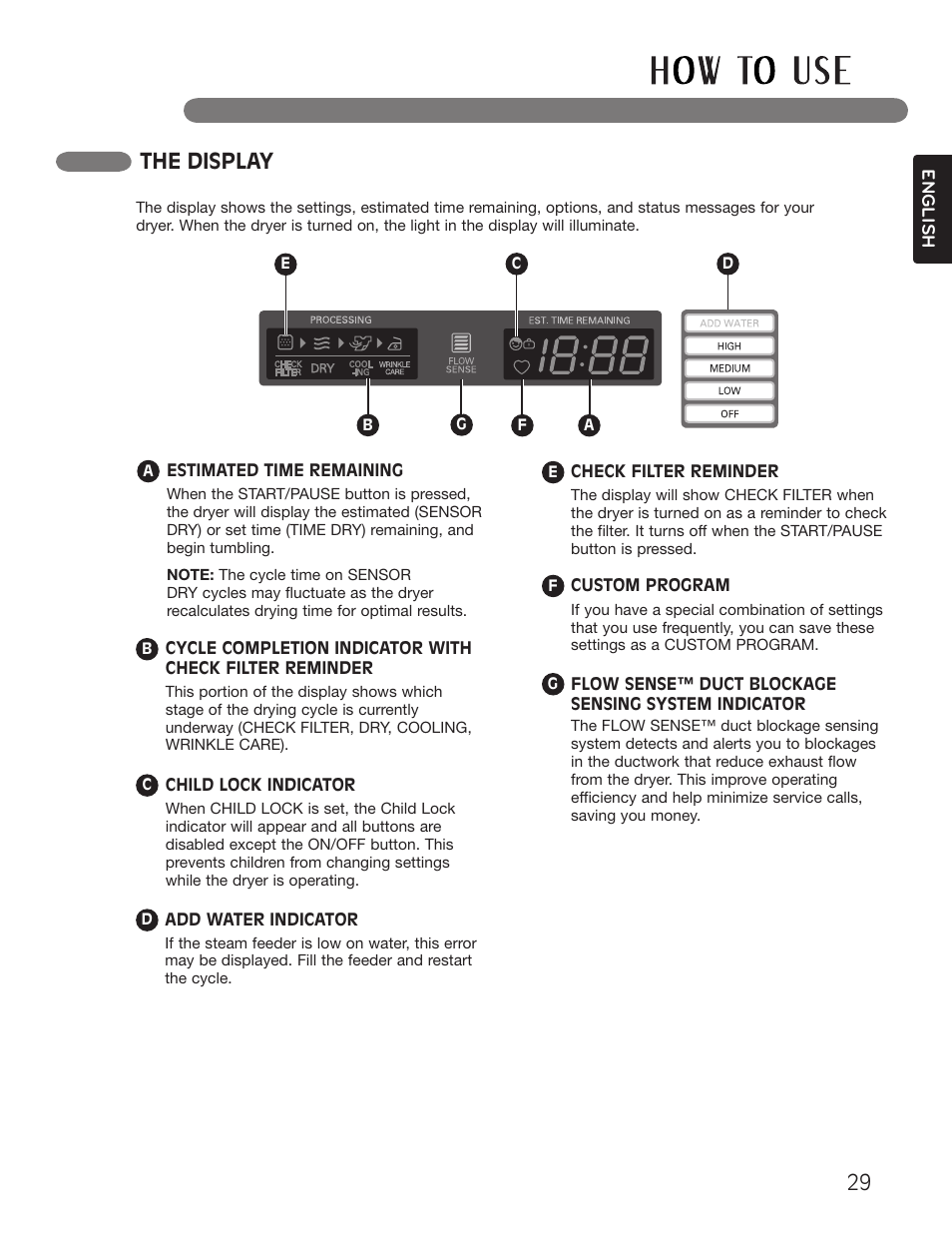 The display | LG Dryer MFL62512805 User Manual | Page 29 / 41