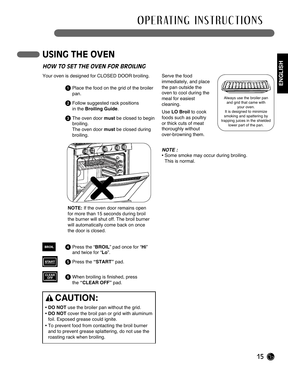 Using the oven, Caution | LG Gas Range LRG3093ST User Manual | Page 15 / 38