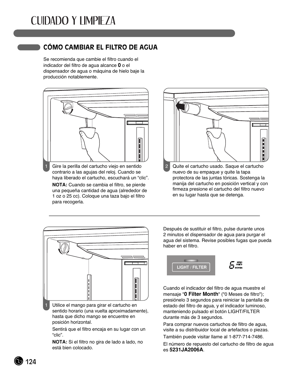 124 cómo cambiar el filtro de agua | LG LMX25981** User Manual | Page 124 / 132