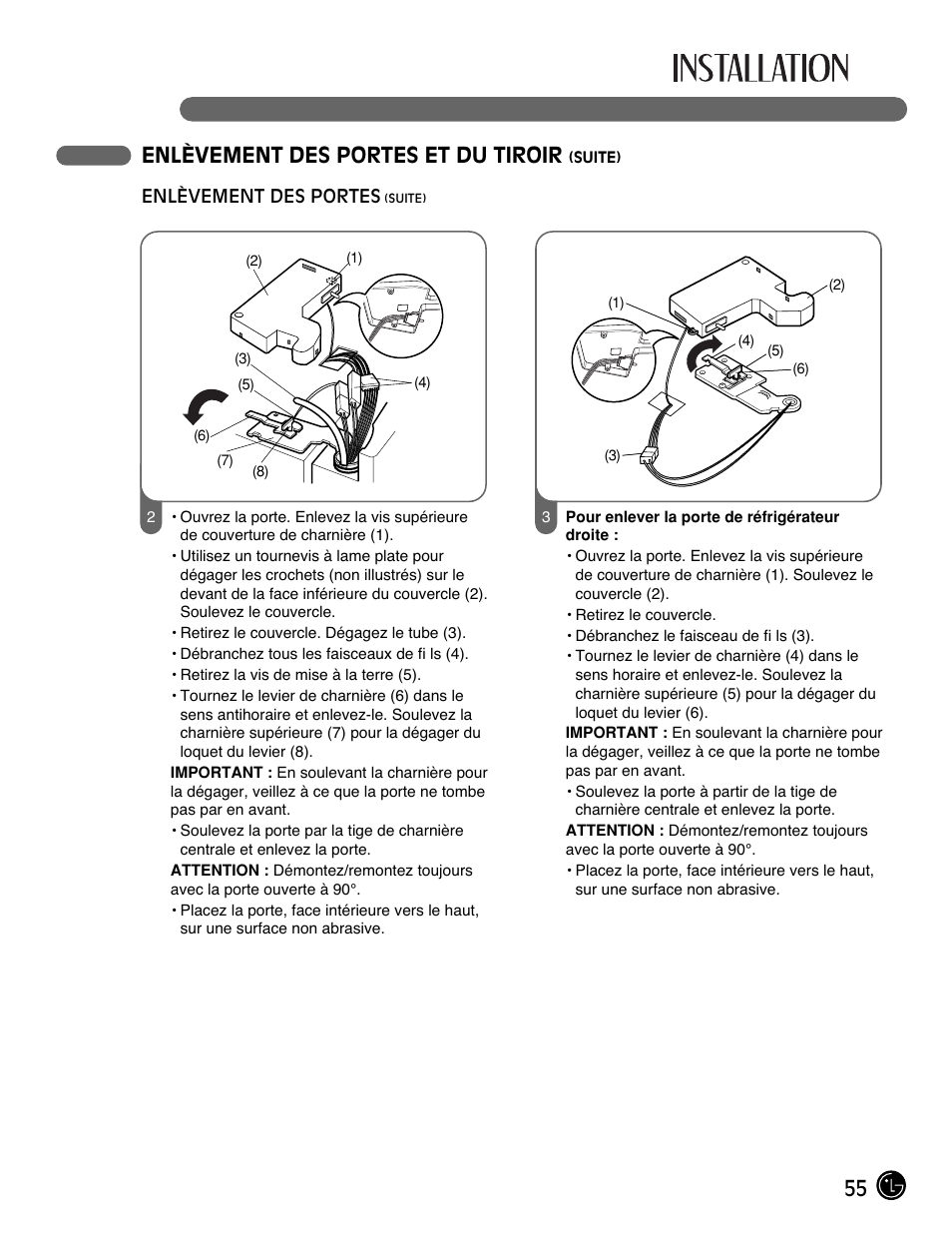 55 enlèvement des portes et du tiroir | LG LMX25981** User Manual | Page 55 / 132