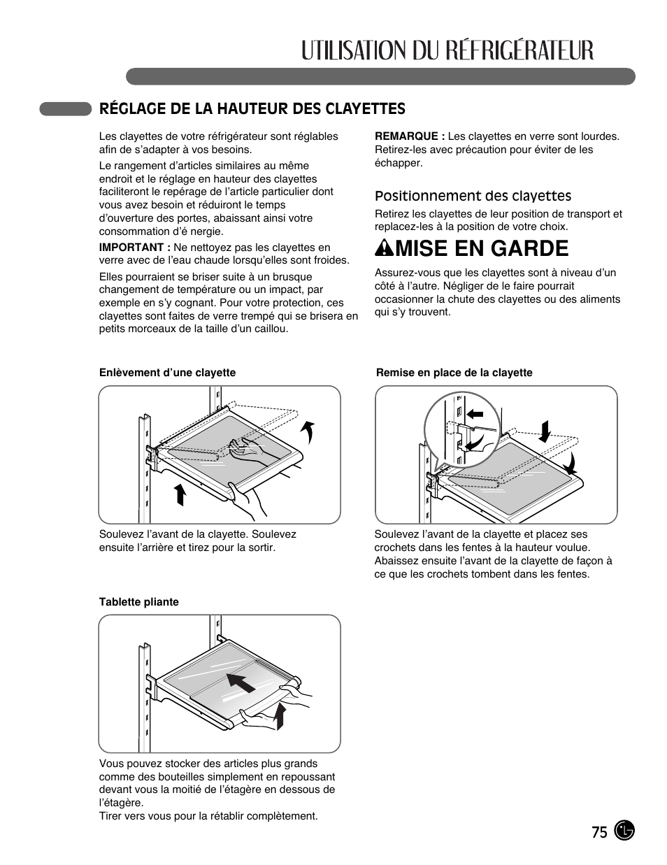 Wmise en garde | LG LMX25981** User Manual | Page 75 / 132