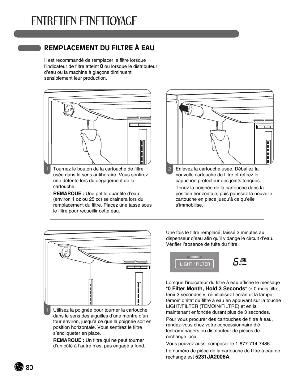 80 remplacement du filtre à eau | LG LMX25981** User Manual | Page 80 / 132
