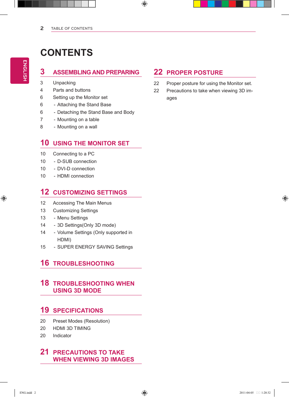 LG CINEMA 3D MONITOR D2342P User Manual | Page 2 / 24