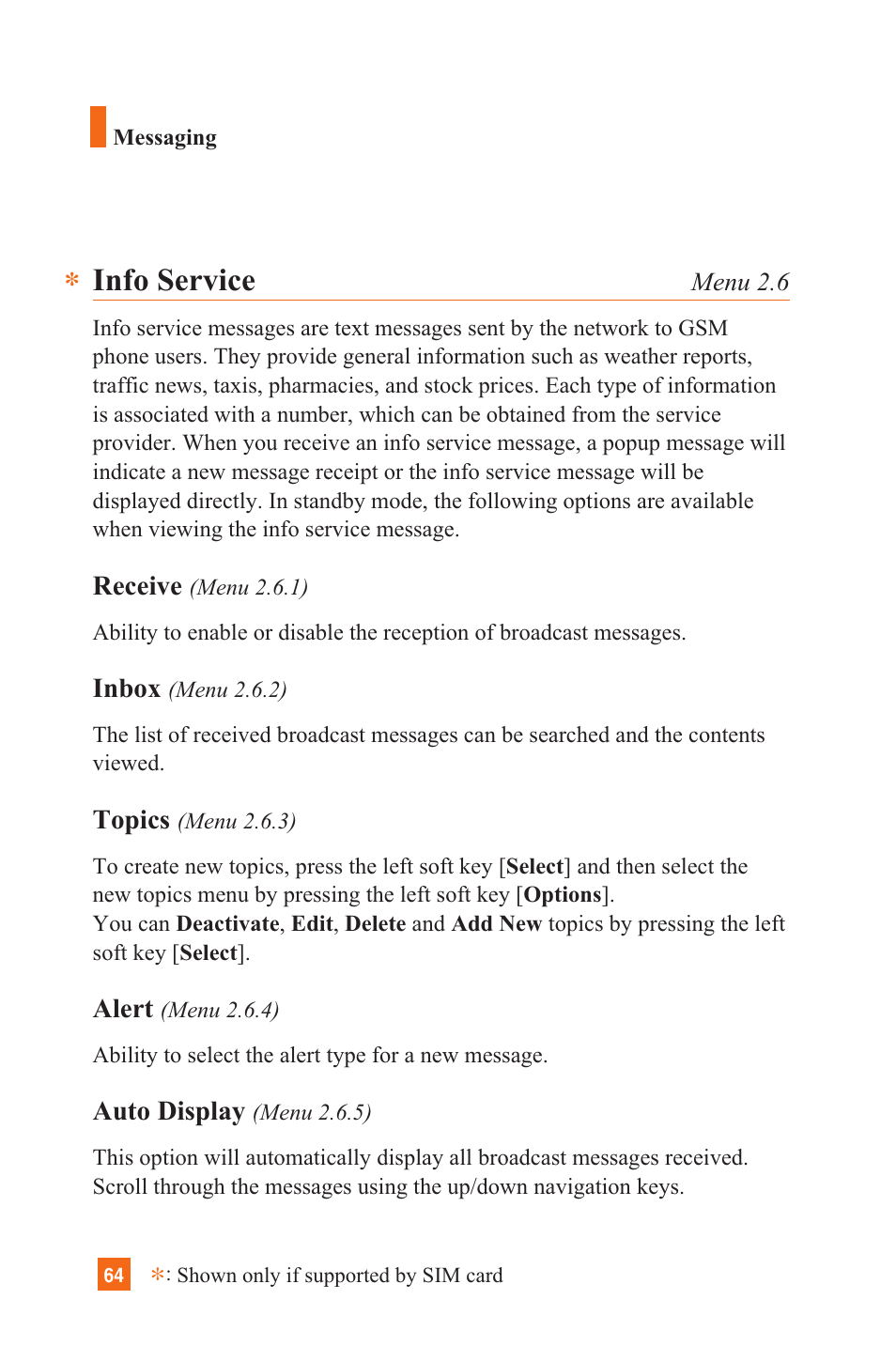 Info service | LG C1300 User Manual | Page 67 / 134