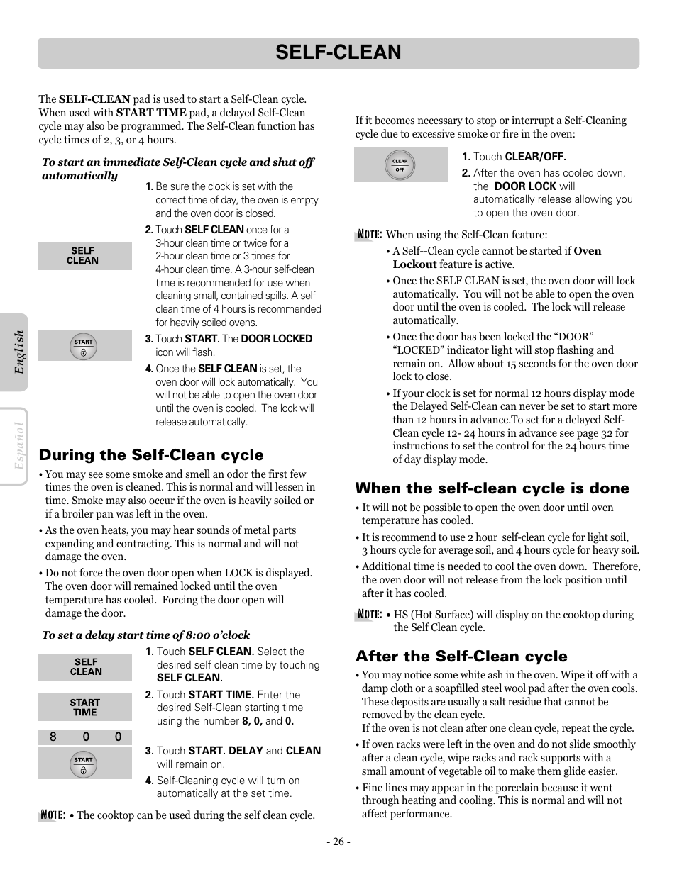 Self-clean, During the self-clean cycle, After the self-clean cycle | When the self-clean cycle is done | LG LRE30453SB User Manual | Page 26 / 36
