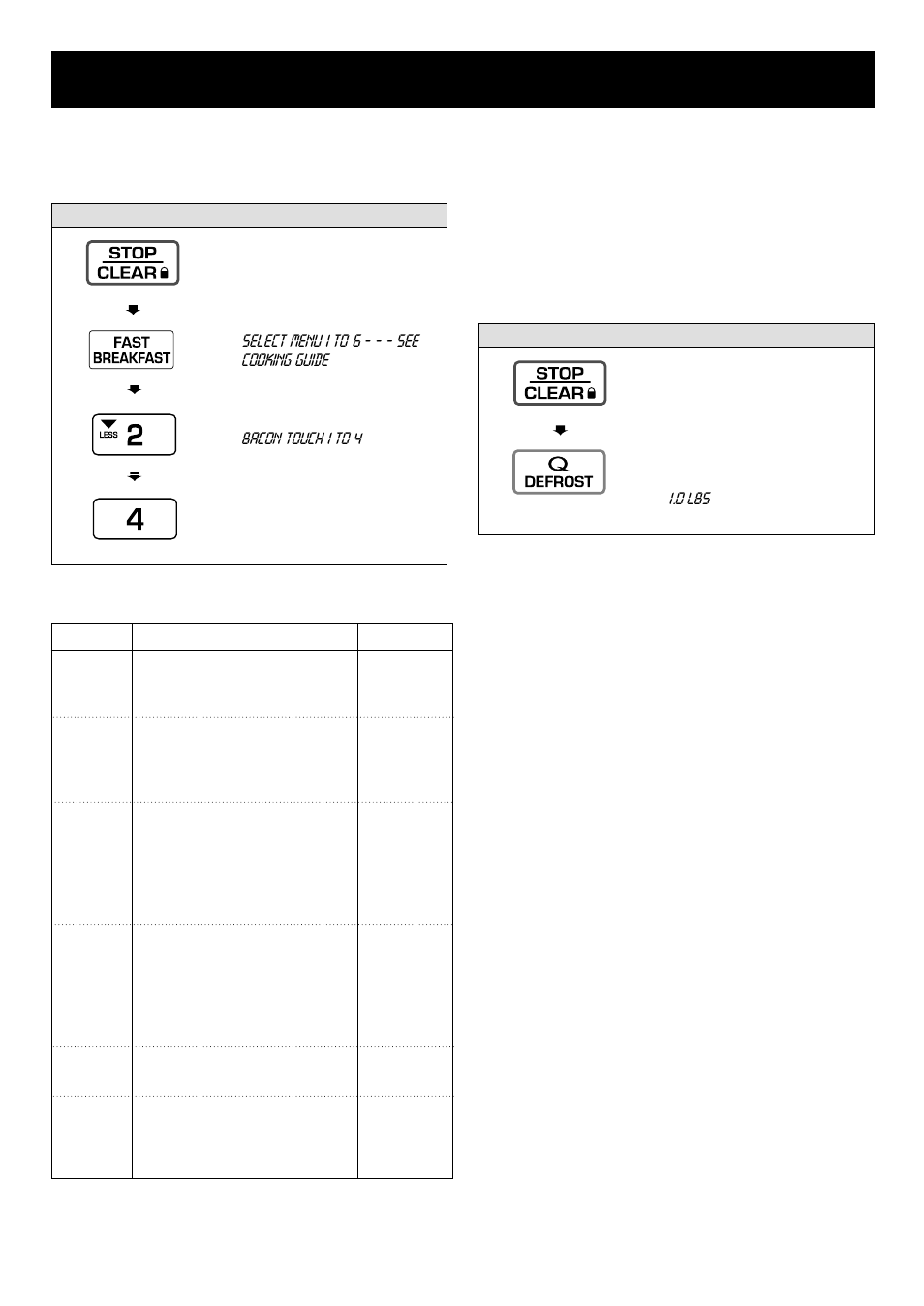 Using your microwave oven, Fast breakfast table fast breakfast, Q defrost | LG LRM1230B User Manual | Page 16 / 28