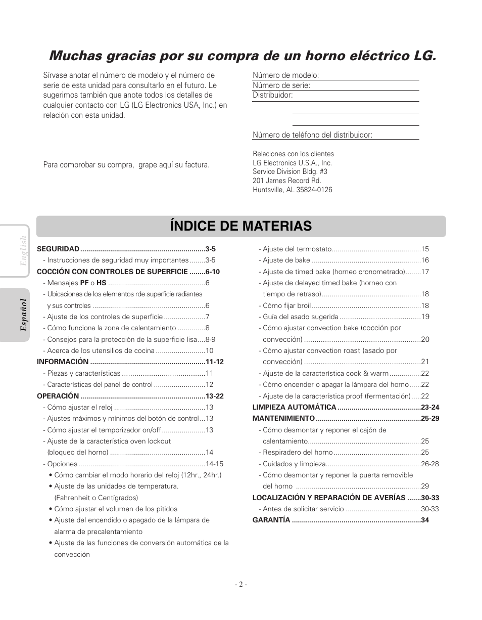 Índice de materias | LG LRE30451SW User Manual | Page 38 / 70