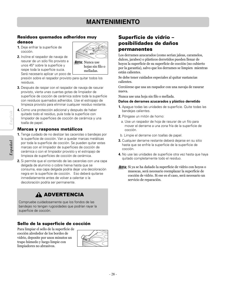 Mantenimiento, Advertencia | LG LRE30451SW User Manual | Page 64 / 70