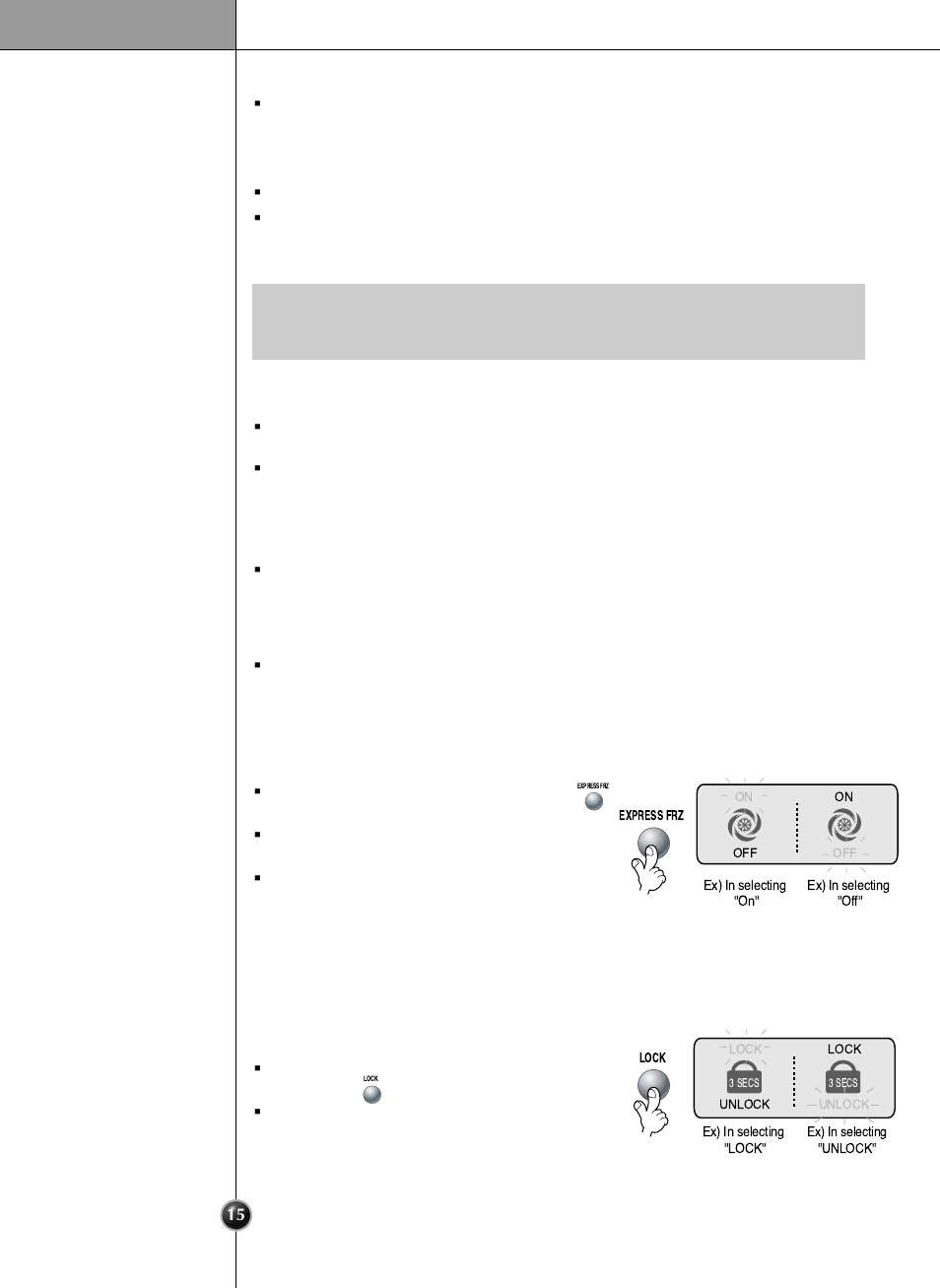 Operation, Super freezer, Lock | LG LRSC21935TT User Manual | Page 15 / 31