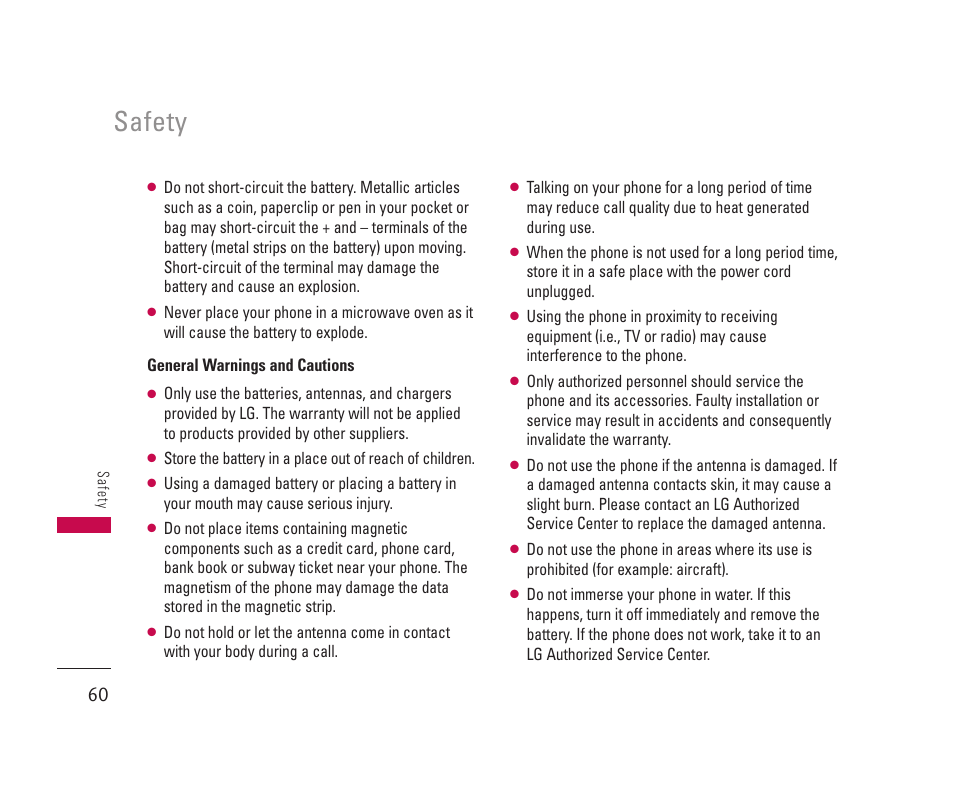 Safety | LG 150 User Manual | Page 61 / 76