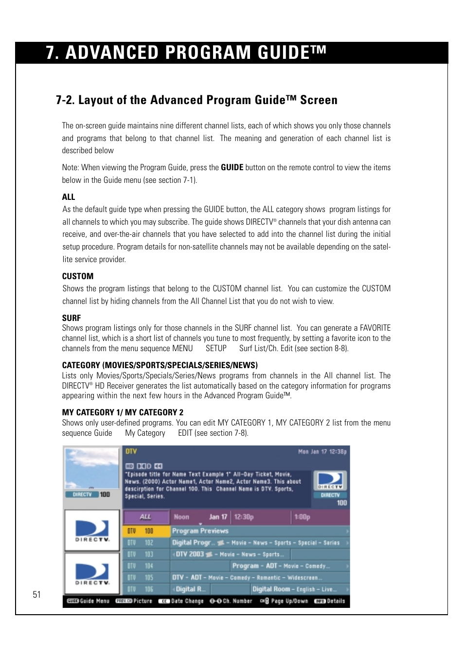 Advanced program guide, 2. layout of the advanced program guide™ screen | LG LSS-3200A User Manual | Page 52 / 123