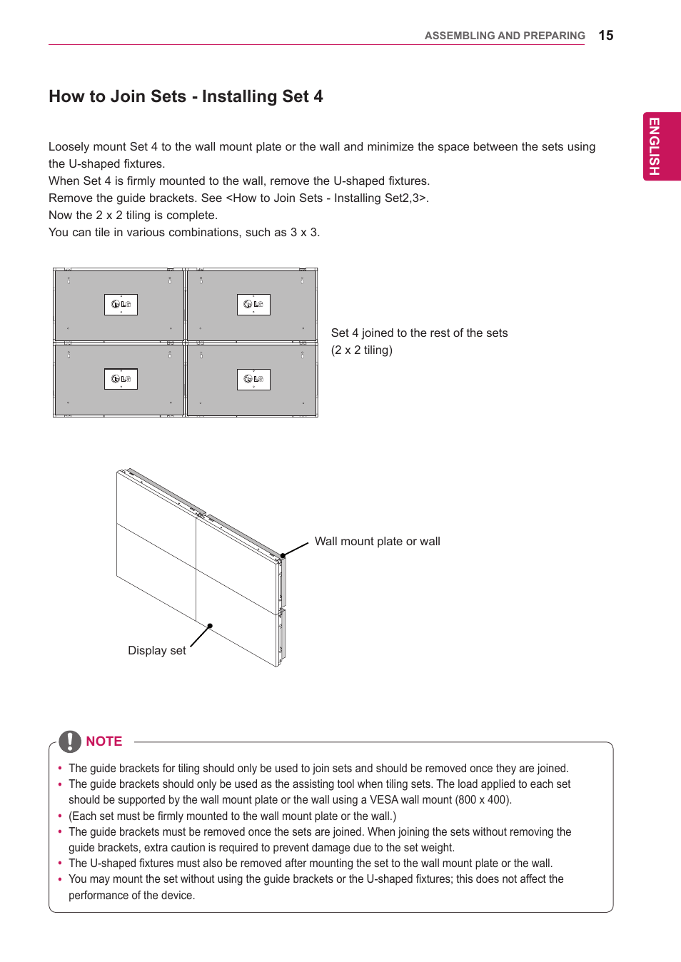 How to join sets - installing set 4 | LG 47WV30-BAAM User Manual | Page 15 / 80