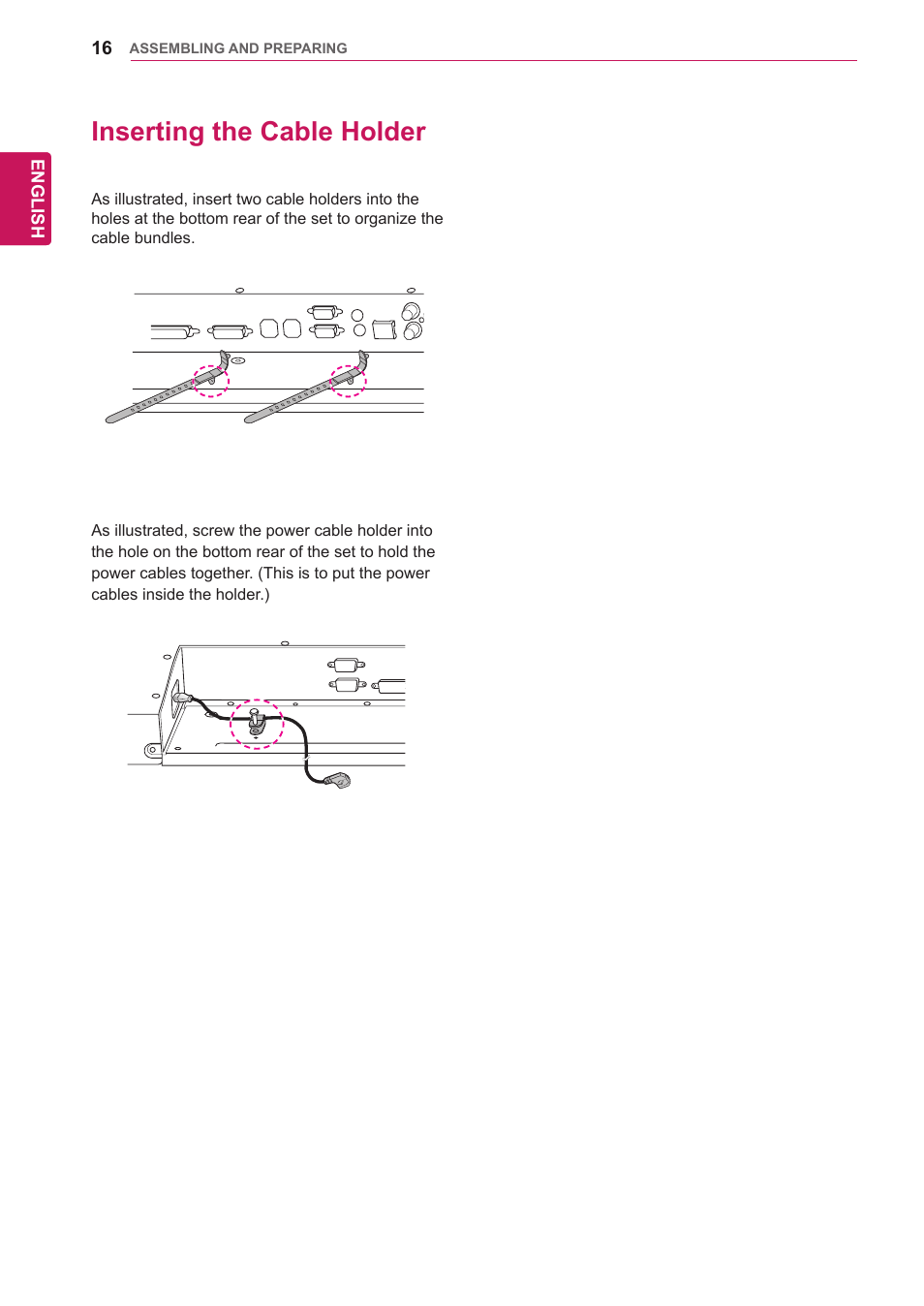 Inserting the cable holder, 16 inserting the cable holder | LG 47WV30-BAAM User Manual | Page 16 / 80