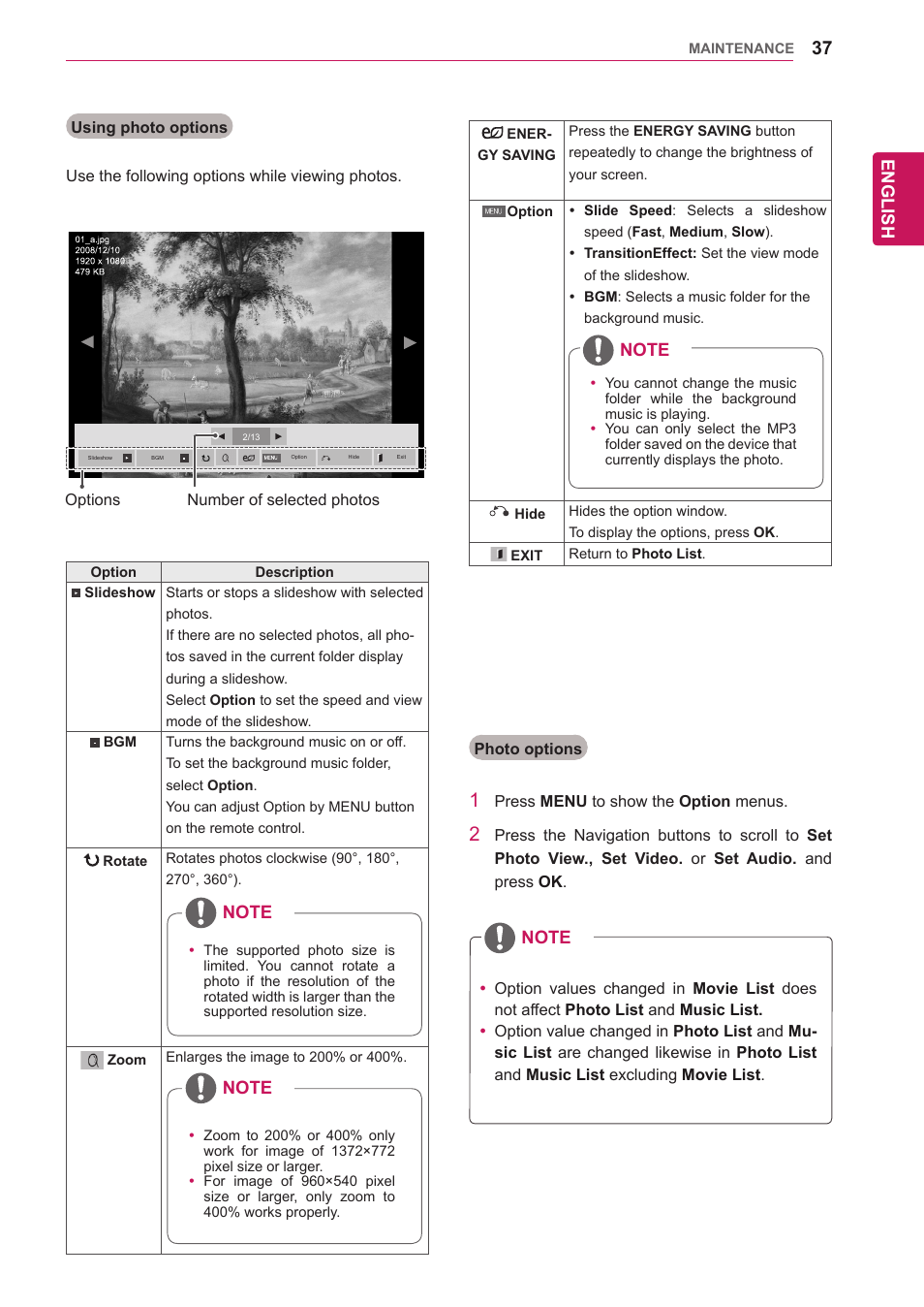 English | LG 47WV30-BAAM User Manual | Page 37 / 80