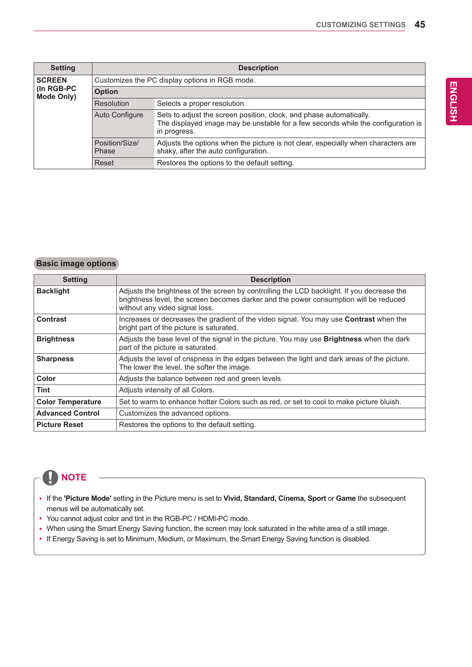 English | LG 47WV30-BAAM User Manual | Page 45 / 80