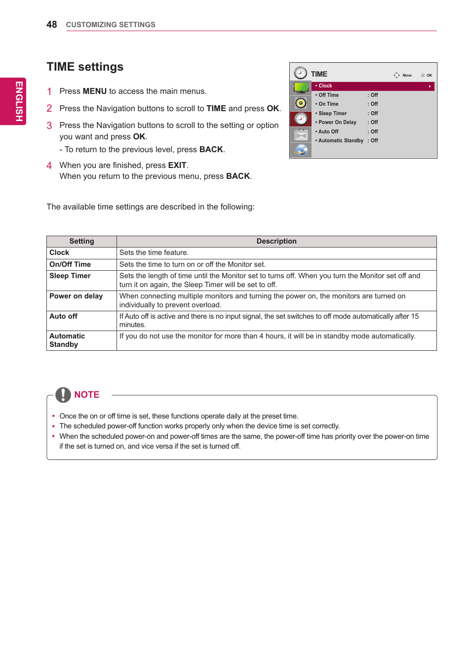 Time settings, See p.48) | LG 47WV30-BAAM User Manual | Page 48 / 80