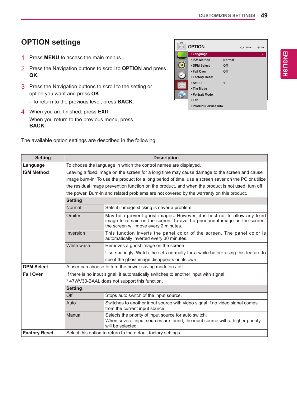 Option settings, See p.49) | LG 47WV30-BAAM User Manual | Page 49 / 80