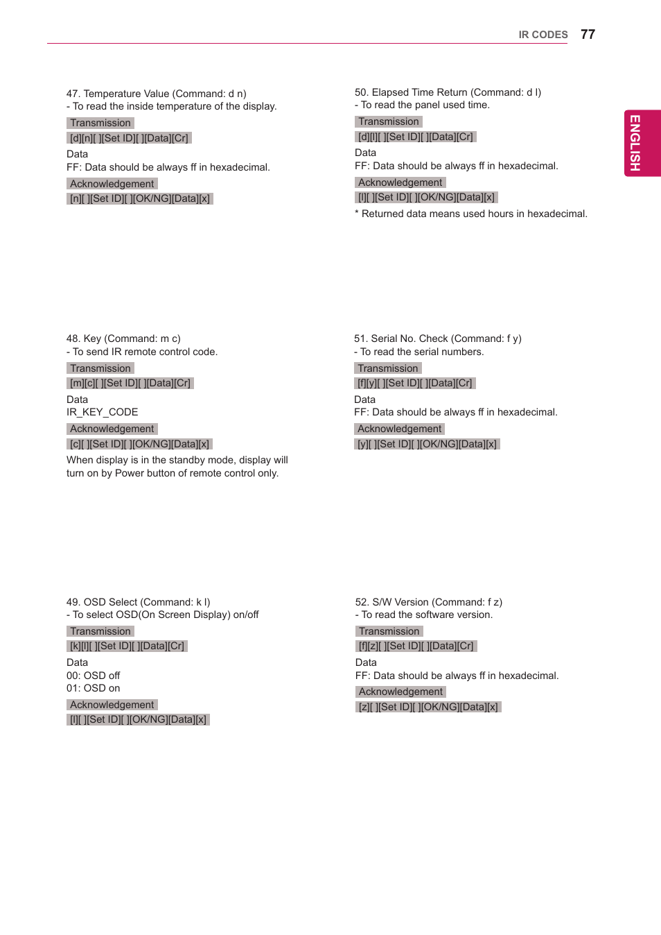 English | LG 47WV30-BAAM User Manual | Page 77 / 80
