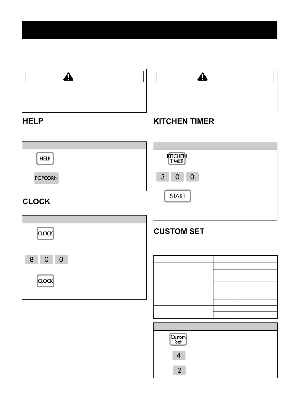 Operation, Learn about your microwave oven, Clock | Help, Kitchen timer, Custom set, Caution | LG LMV1976ST User Manual | Page 10 / 32