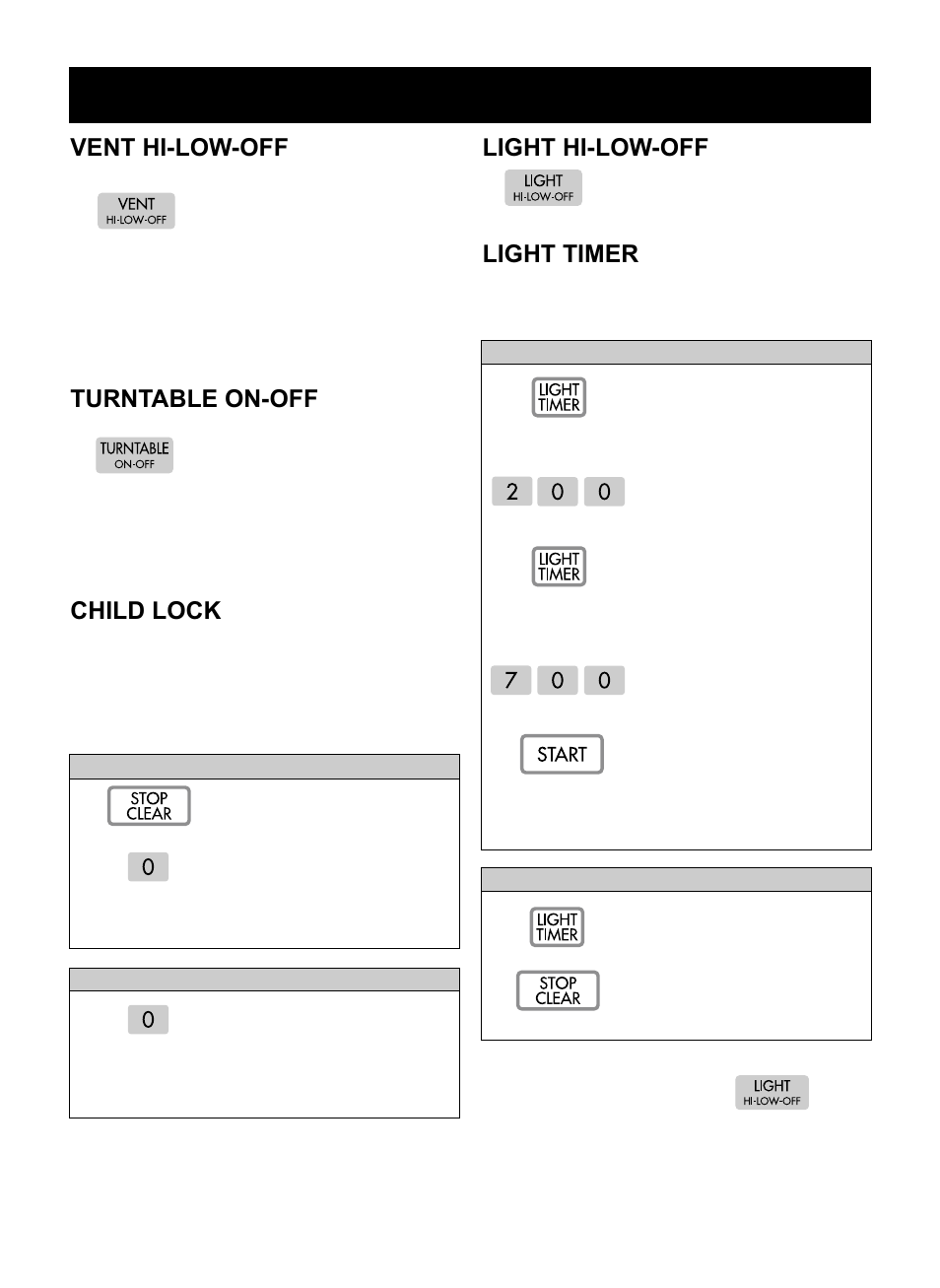 Operation, Turntable on-off, Vent hi-low-off | Child lock, Light hi-low-off, Light timer | LG LMV1976ST User Manual | Page 11 / 32