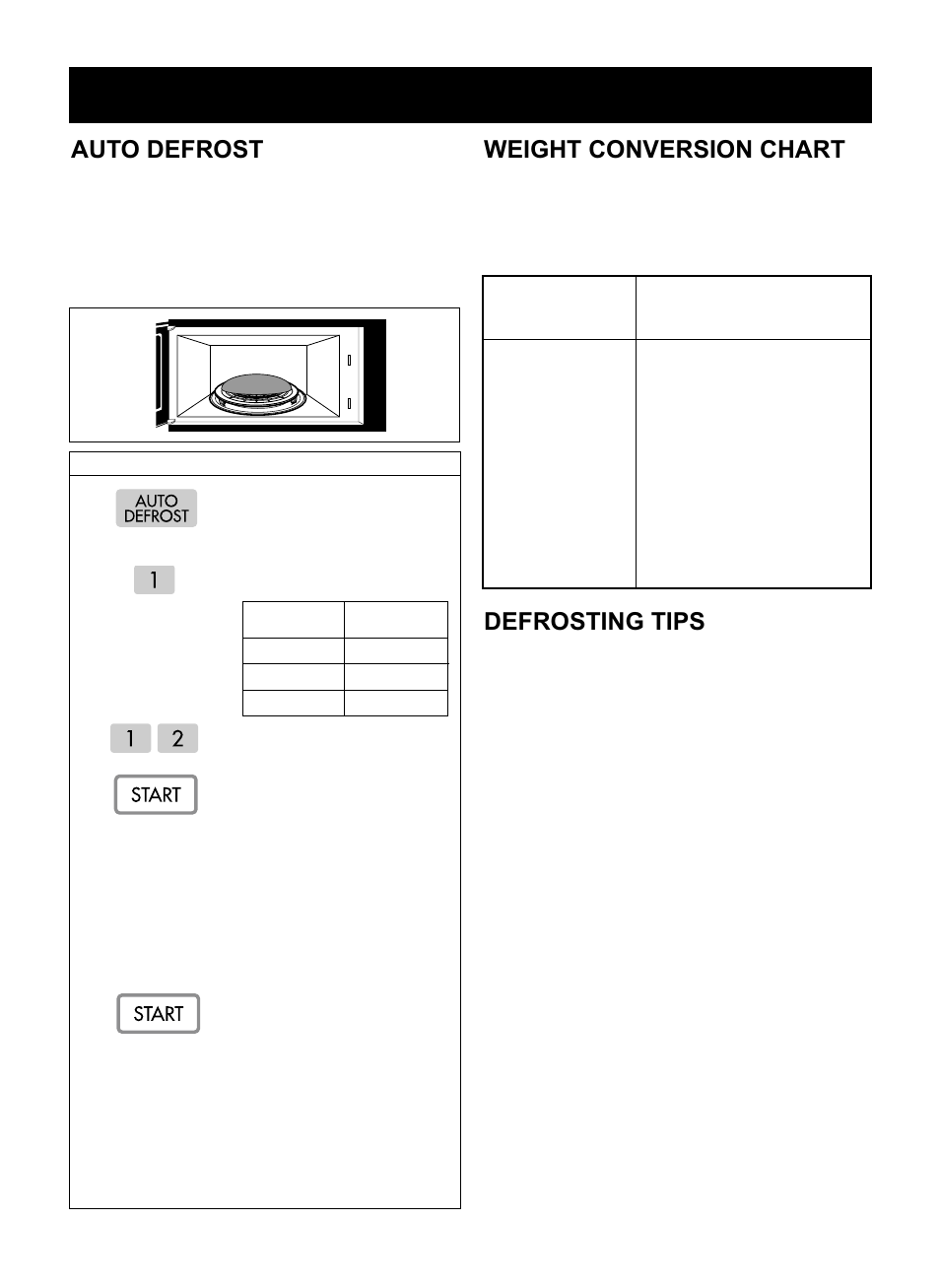 Operation, Weight conversion chart, Defrosting tips | Auto defrost | LG LMV1976ST User Manual | Page 18 / 32