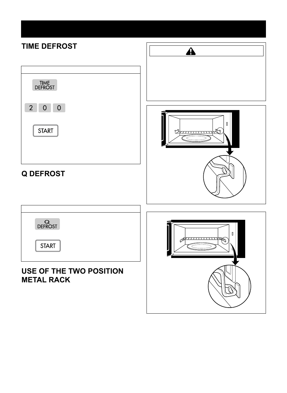 Operation, Time defrost, Q defrost | Use of the two position metal rack, Caution | LG LMV1976ST User Manual | Page 21 / 32