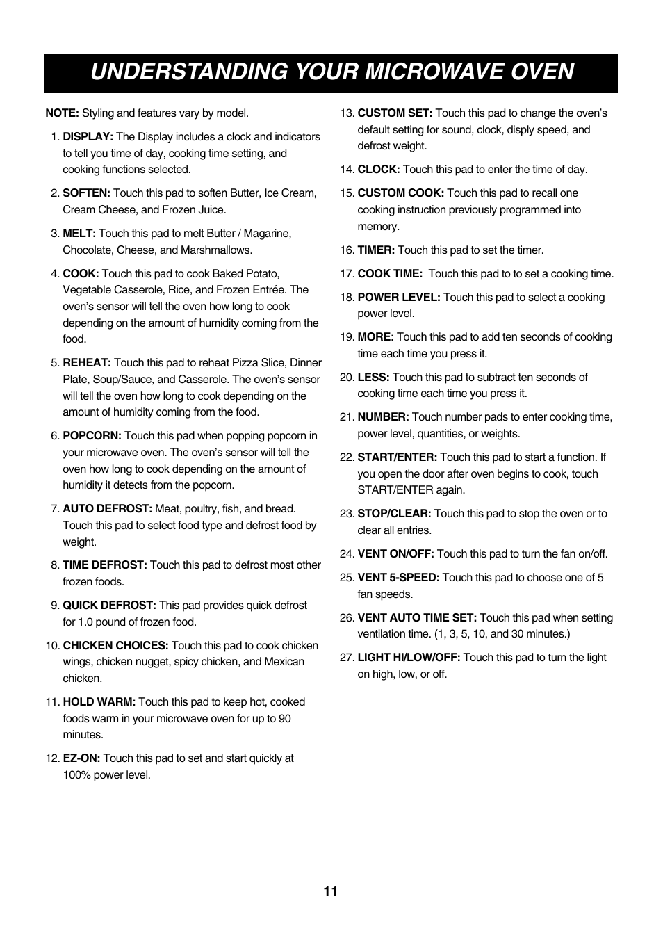 Understanding your microwave oven | LG LMVM2075ST User Manual | Page 11 / 36