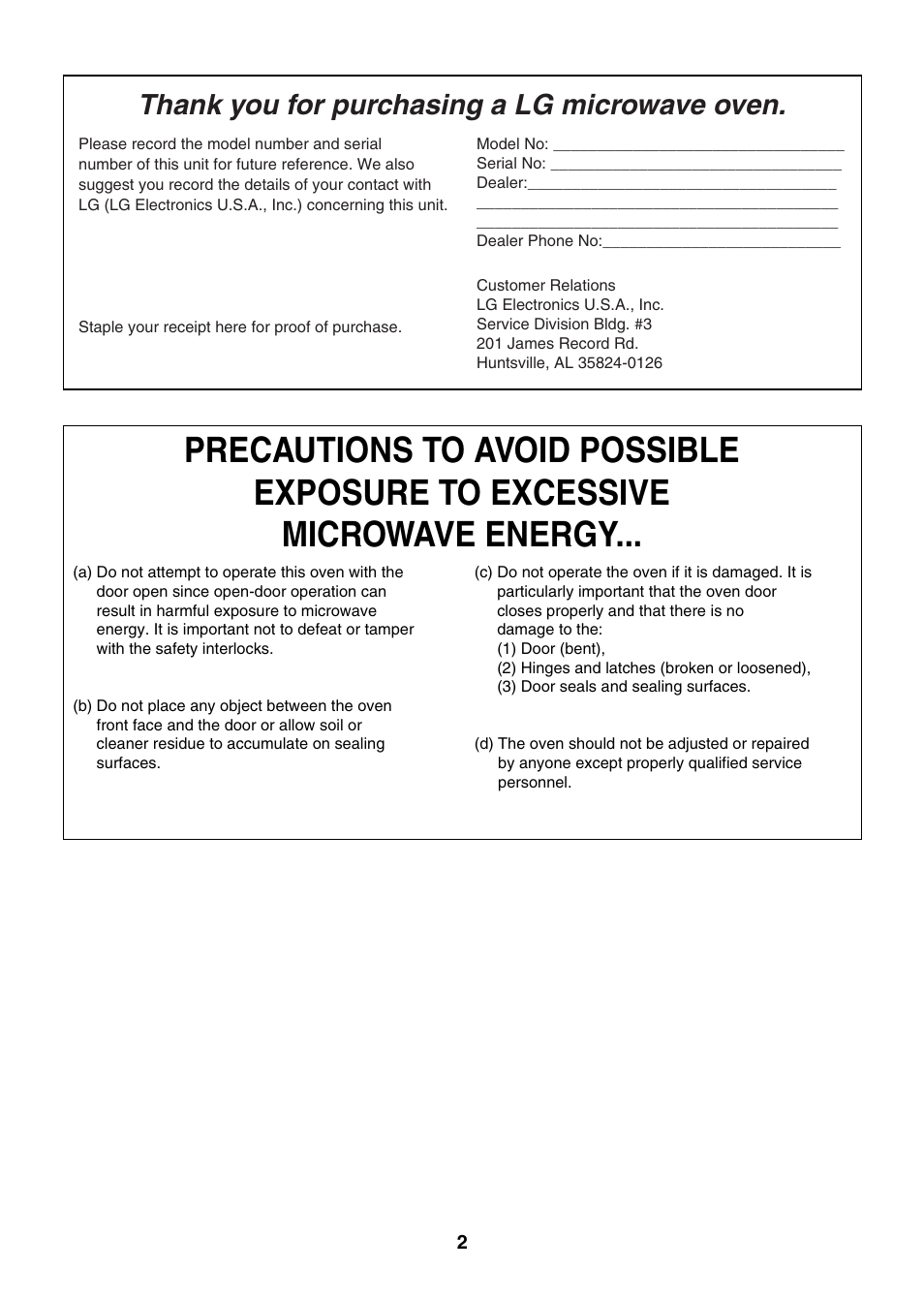 LG LMVM2075ST User Manual | Page 2 / 36