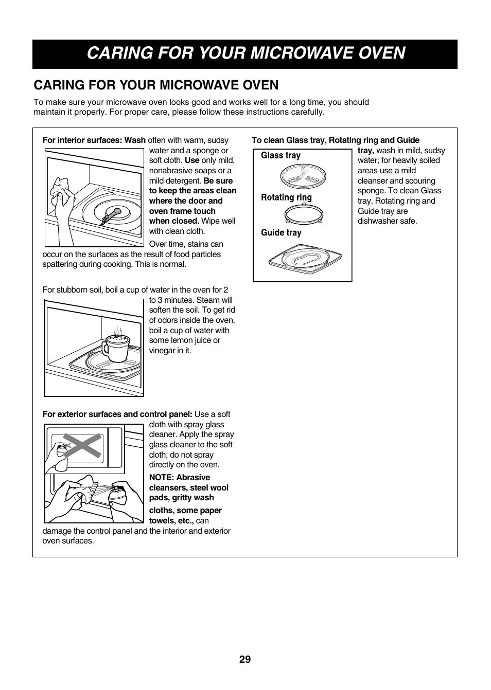 Caring for your microwave oven | LG LMVM2075ST User Manual | Page 29 / 36