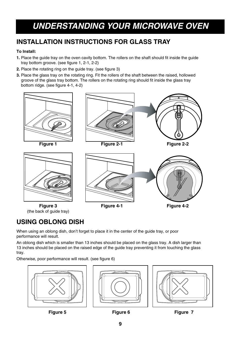 Understanding your microwave oven, Installation instructions for glass tray, Using oblong dish | LG LMVM2075ST User Manual | Page 9 / 36