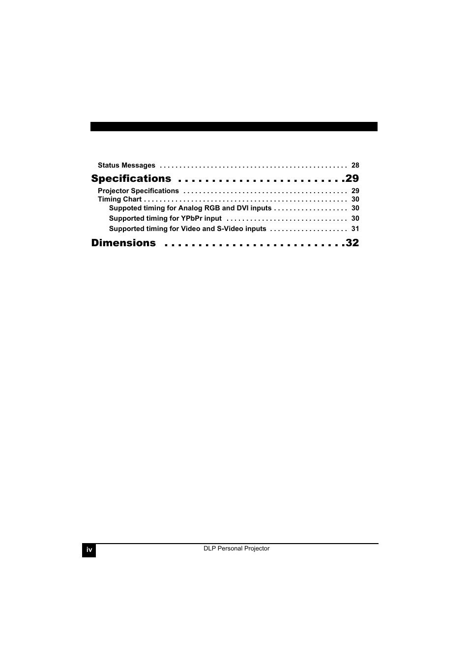 Specifications, Dimensions | LG RDJT52 1024X768 XGA User Manual | Page 4 / 36