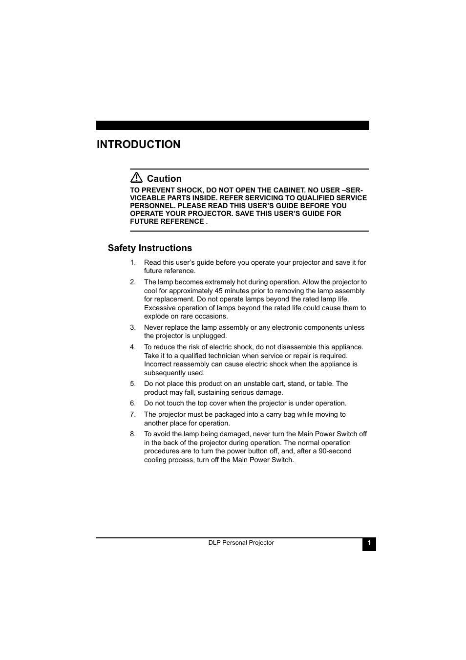 Introduction, Safety instructions, Caution | LG RDJT52 1024X768 XGA User Manual | Page 5 / 36