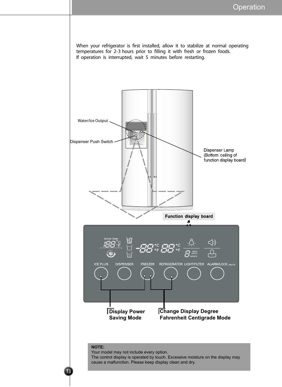 Starting adjusting the temperatures and functions, Operation | LG LSC27926TT User Manual | Page 13 / 30