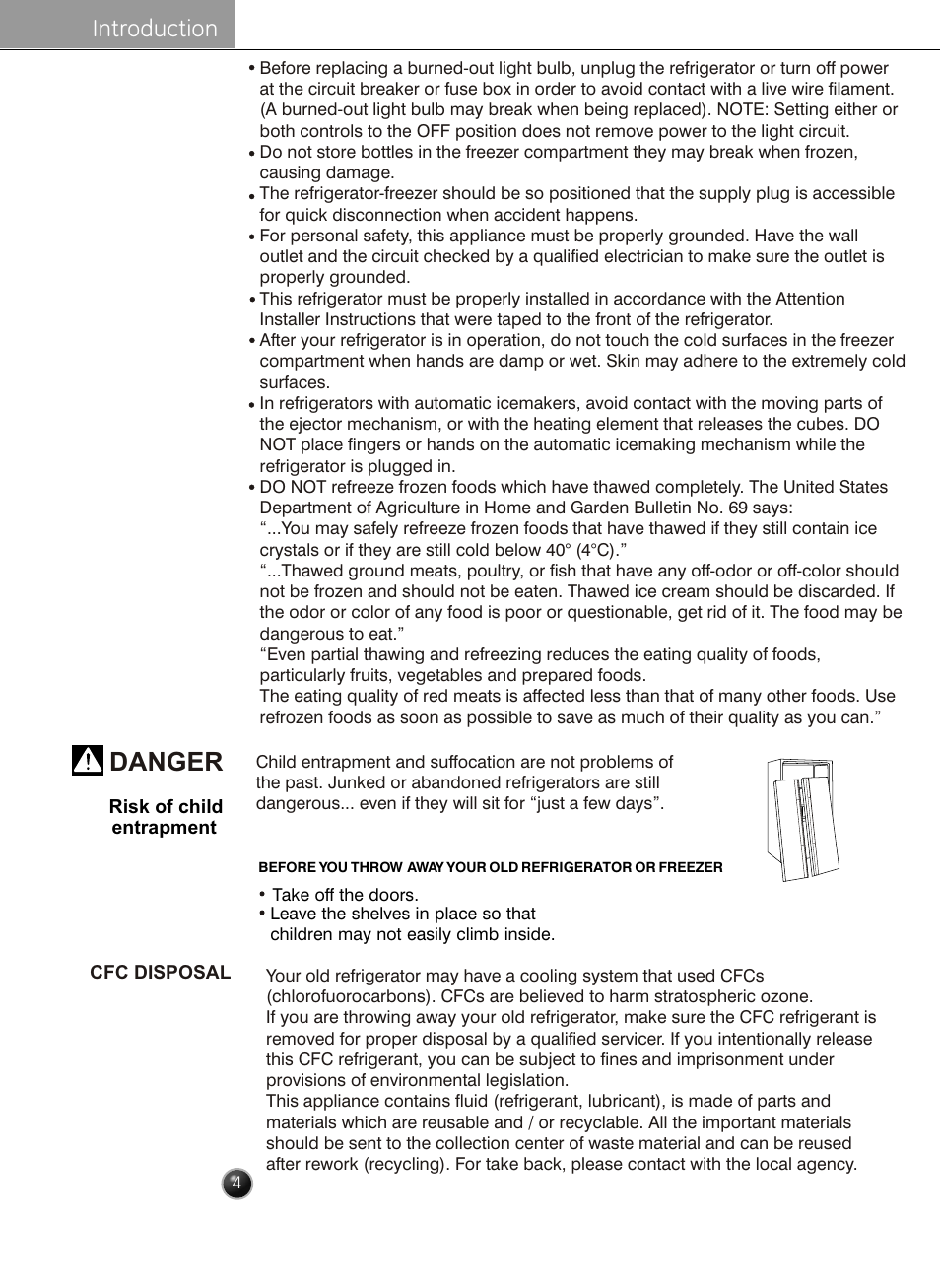 Danger, Introduction | LG LSC27926TT User Manual | Page 4 / 30