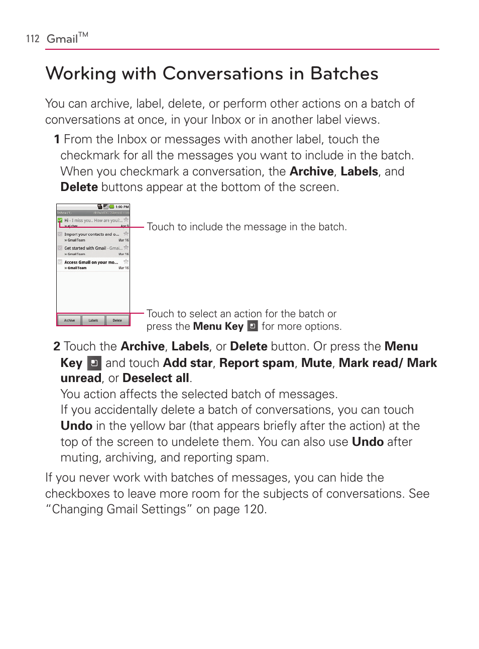 Working with conversations in batches | LG AS740 User Manual | Page 113 / 308