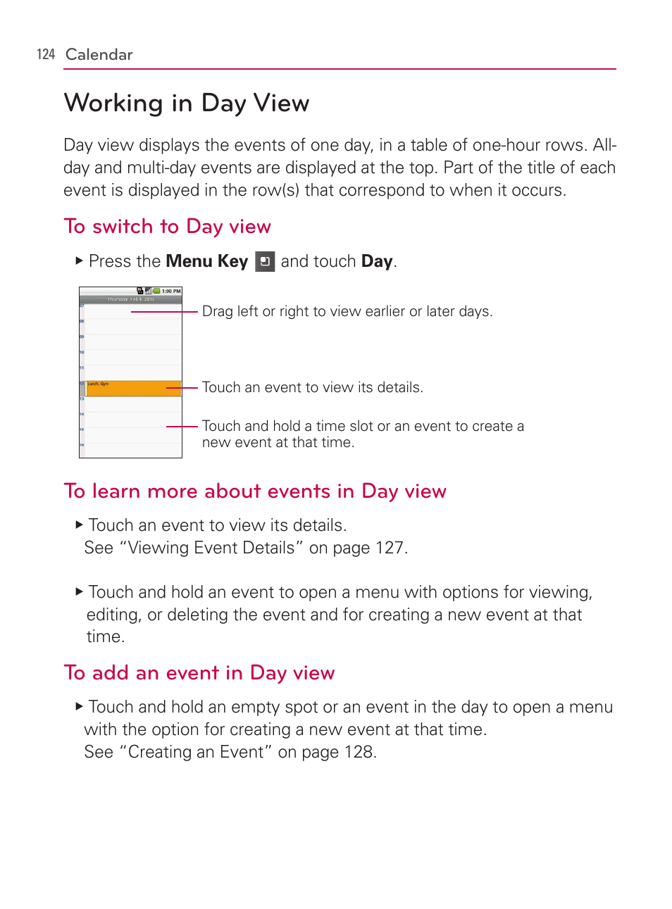 Working in day view | LG AS740 User Manual | Page 125 / 308